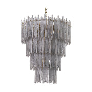 Füstüvegből és sárgaréz színű szálcsiszolt fémből készült kézműves dizájn csillár..