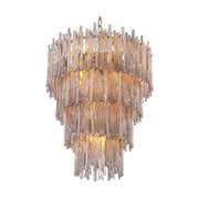 Füstüvegből és sárgaréz színű szálcsiszolt fémből készült kézműves dizájn csillár..