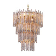 Füstüvegből és sárgaréz színű szálcsiszolt fémből készült kézműves dizájn csillár..