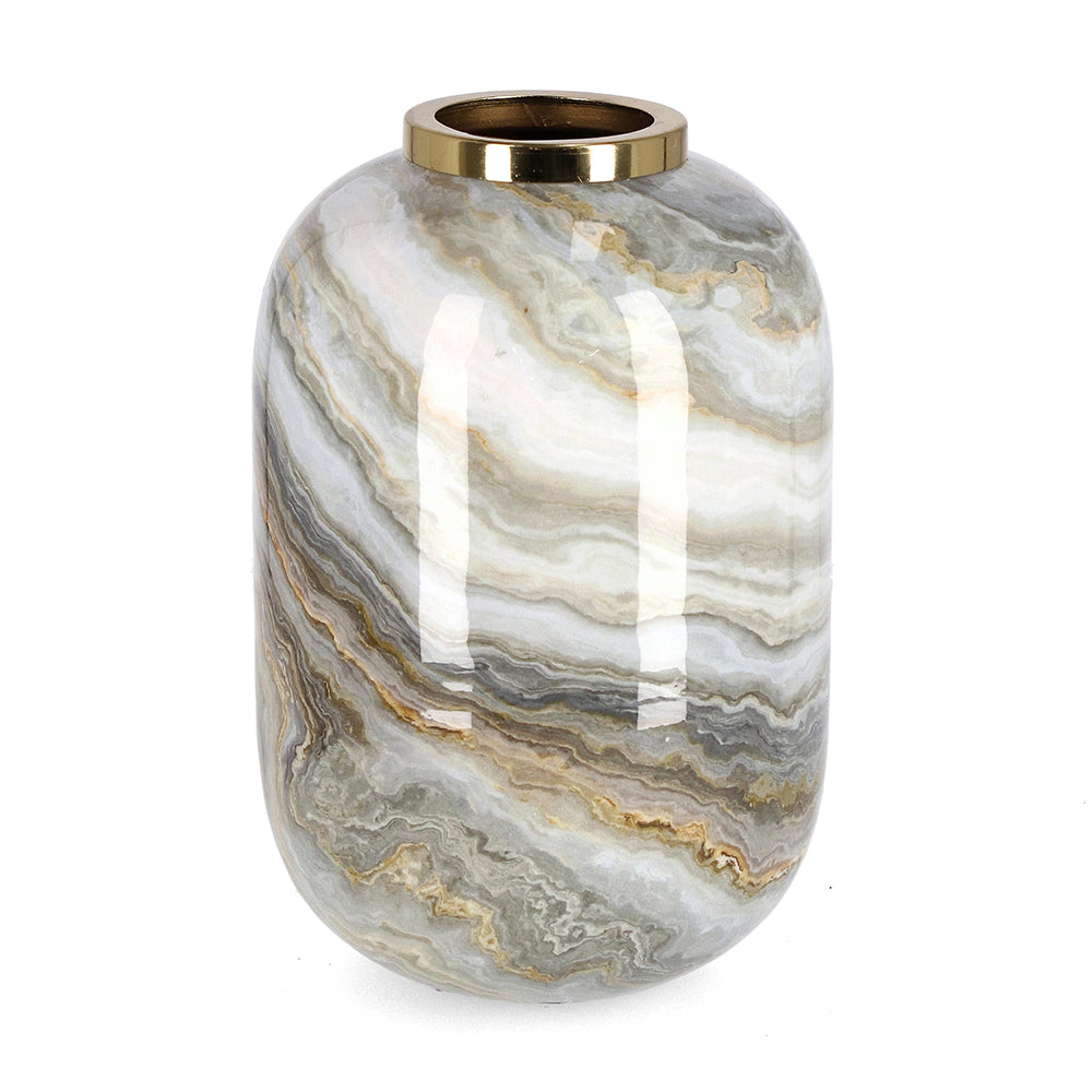 Fémből készült, márvány mintás kézműves design váza.