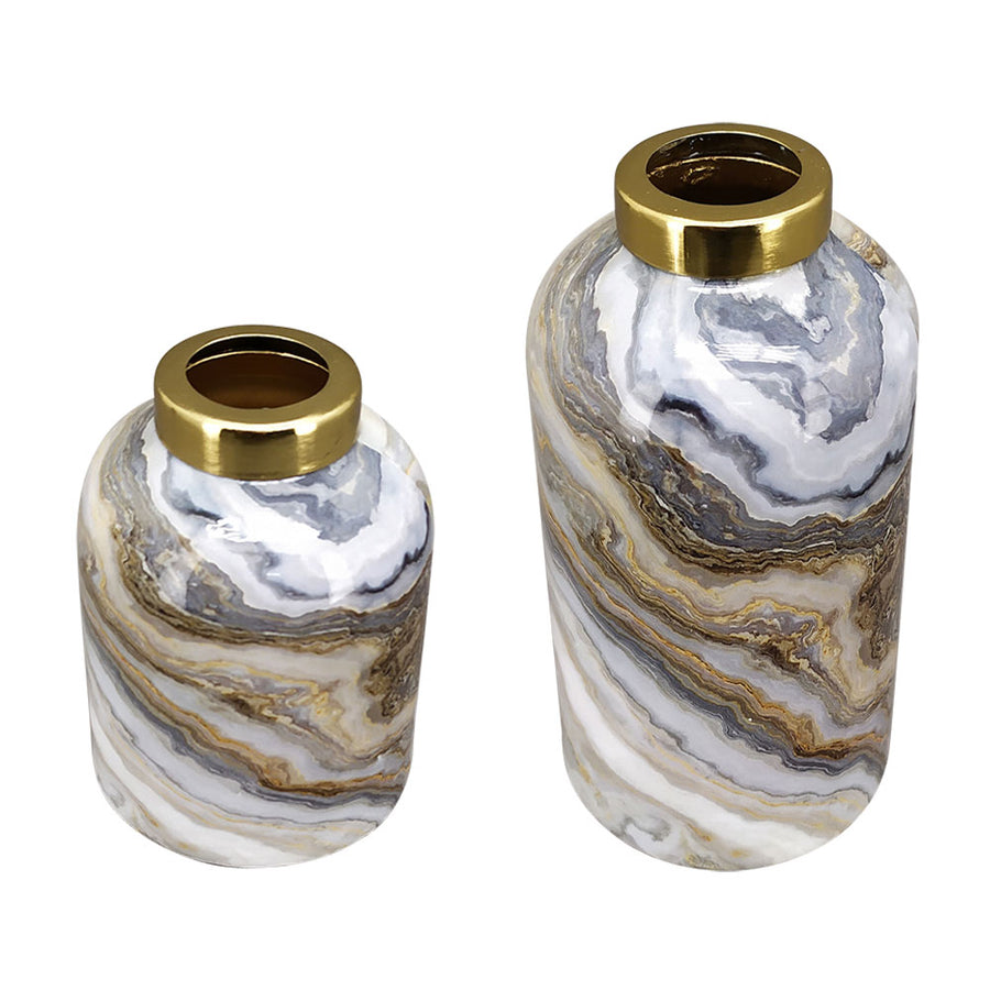 Fémből készült, márvány mintás kézműves design váza.