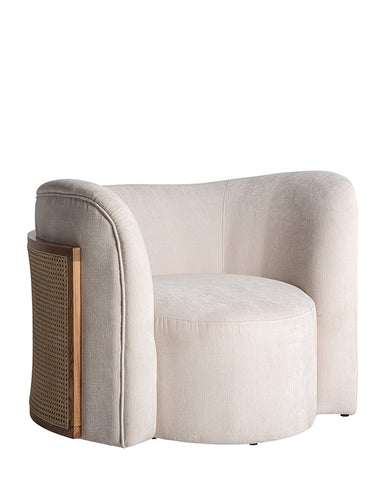 Rattanból és fenyőfából készült, formatervezett, krémszínű prémium design fotel.