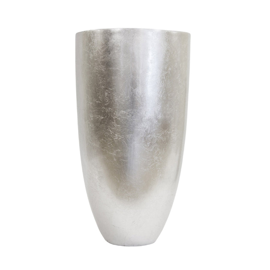 Fémes fényű, ezüstszínű dizájn kaspó.