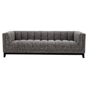 Fekete színű szövettel kárpitozott, prémium minőségű, formatervezett design kanapé.