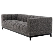 Fekete színű szövettel kárpitozott, prémium minőségű, formatervezett design kanapé.