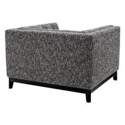 Fekete színű szövettel kárpitozott, prémium minőségű, formatervezett design fotel.