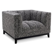 Fekete színű szövettel kárpitozott, prémium minőségű, formatervezett design fotel.