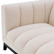 Krémszínű buklé szövettel kárpitozott, prémium minőségű, formatervezett design kanapé,