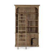 Klasszikus stílusú, létrával ellátott, mangófából készült könyvszekrény.