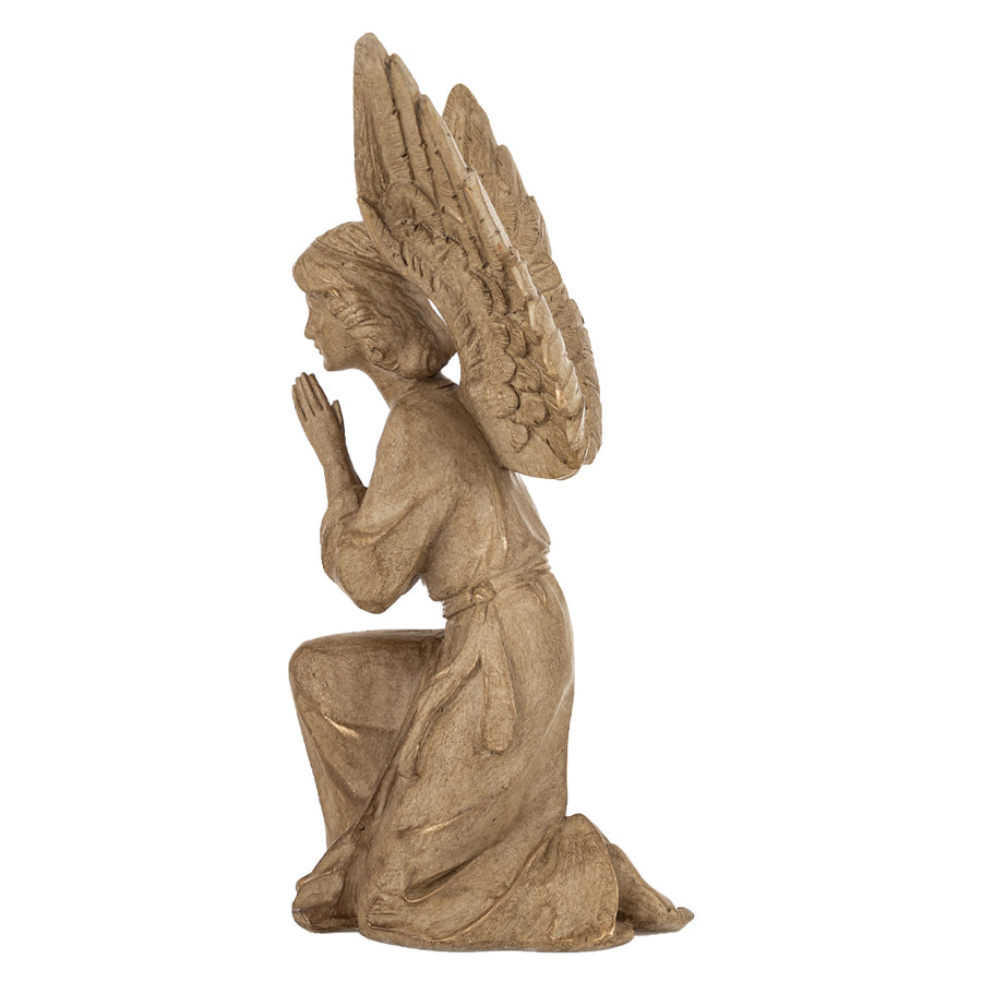 Antikolt hatású, műgyanta angyal dísz oldalnézetben, 28 cm