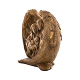 Dost natúr betlehem oldalnézetből, antikolt felületű, faragott fa hatású dísz aranyozott részletekkel.