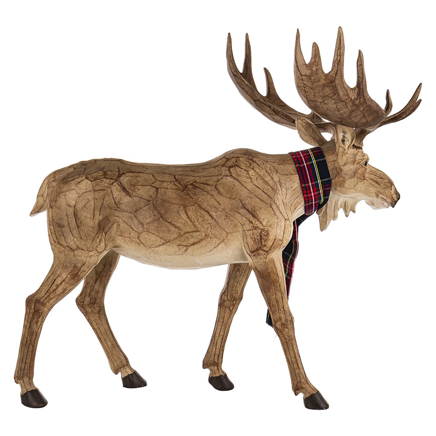 Faragott fa hatású szarvas dekoráció oldalnézetben, 66 cm