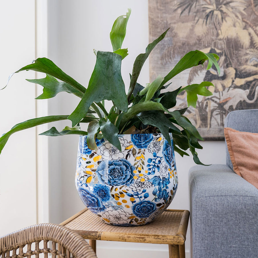 3 darabos, kék színű, fém design kaspó szett.