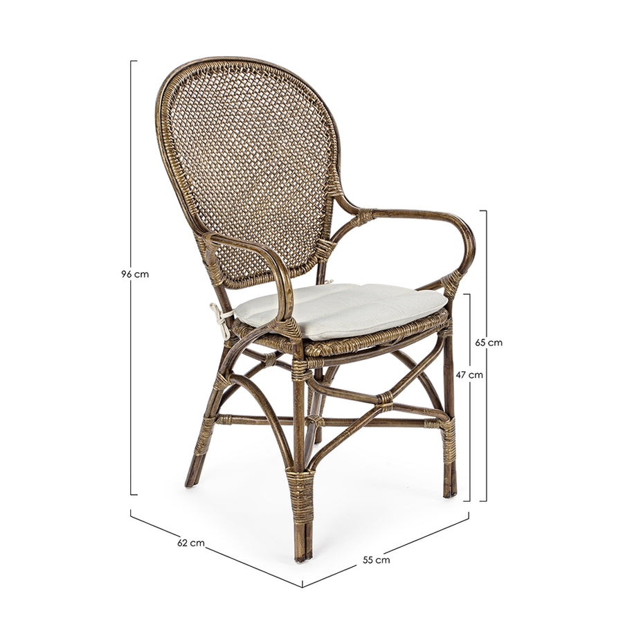 Méretezett kép az EDELINA rattan szék méreteivel: 96×55×62 cm.