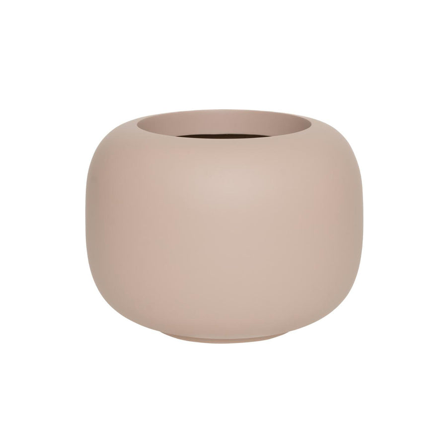 ELEMENTAL SPHERE LOW XS púderpink kompozit design kaspó 35 cm átmérővel, modern alacsony gömb formában