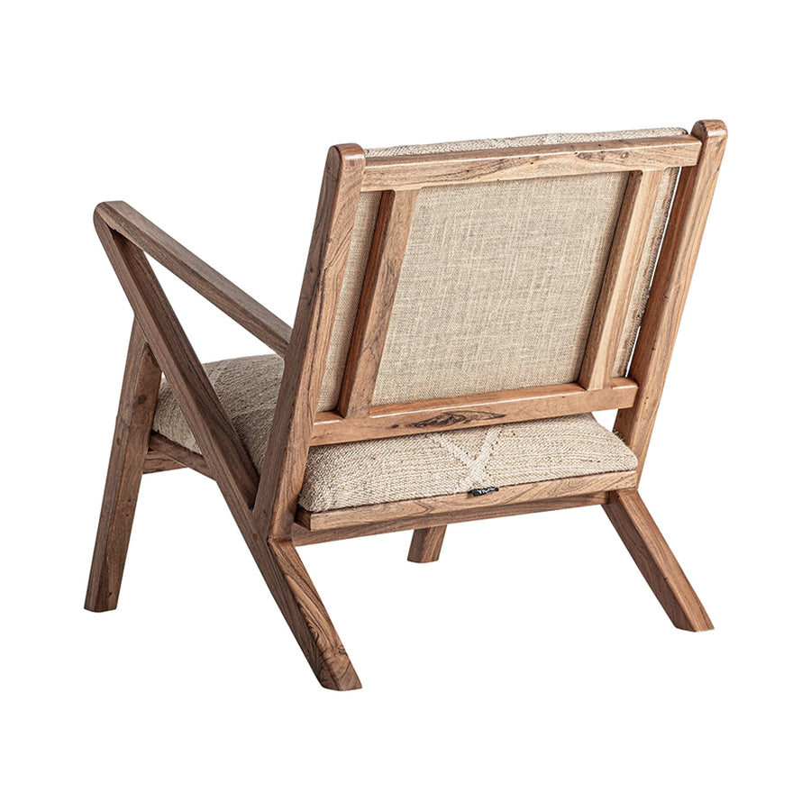 mangófa fotel hátulnézetben juta kárpitozással