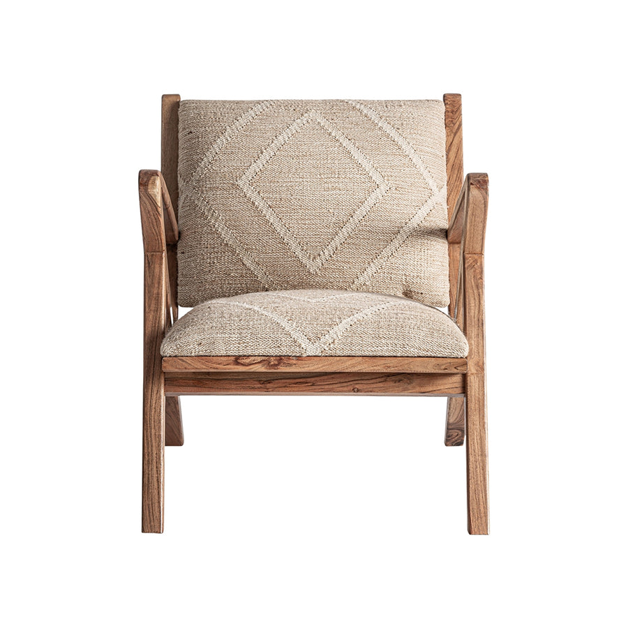 natúr mangófa fotel juta kárpitozással elölnézetben
