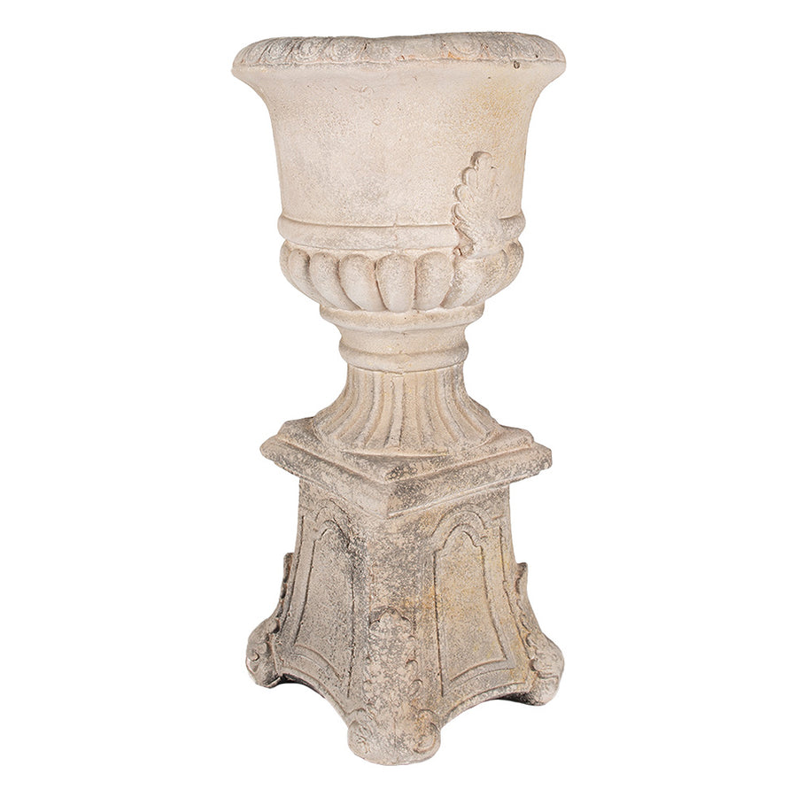 Elegáns, díszített kaspó oldalnézetből, antik hatású felület, talapzattal