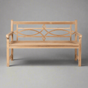 Tömör teakfából készült, díszes kerti pad.