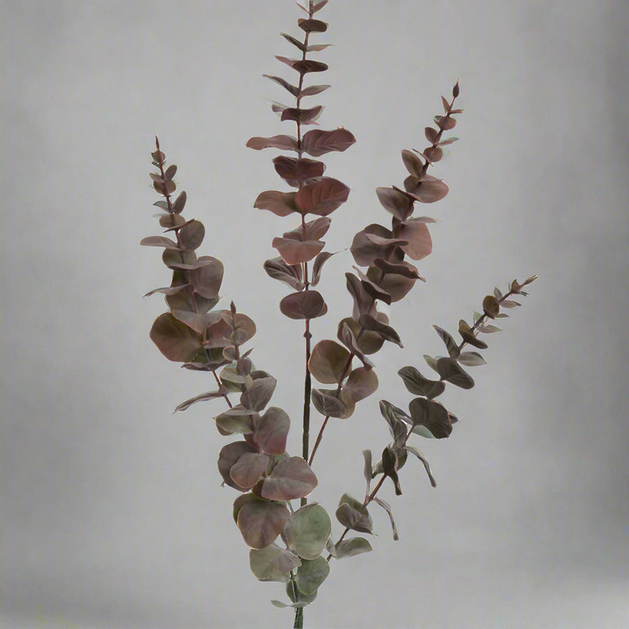 Elegáns, sűrű levélzettel rendelkező mű eukaliptusz ág természetes hatású elrendezésben.