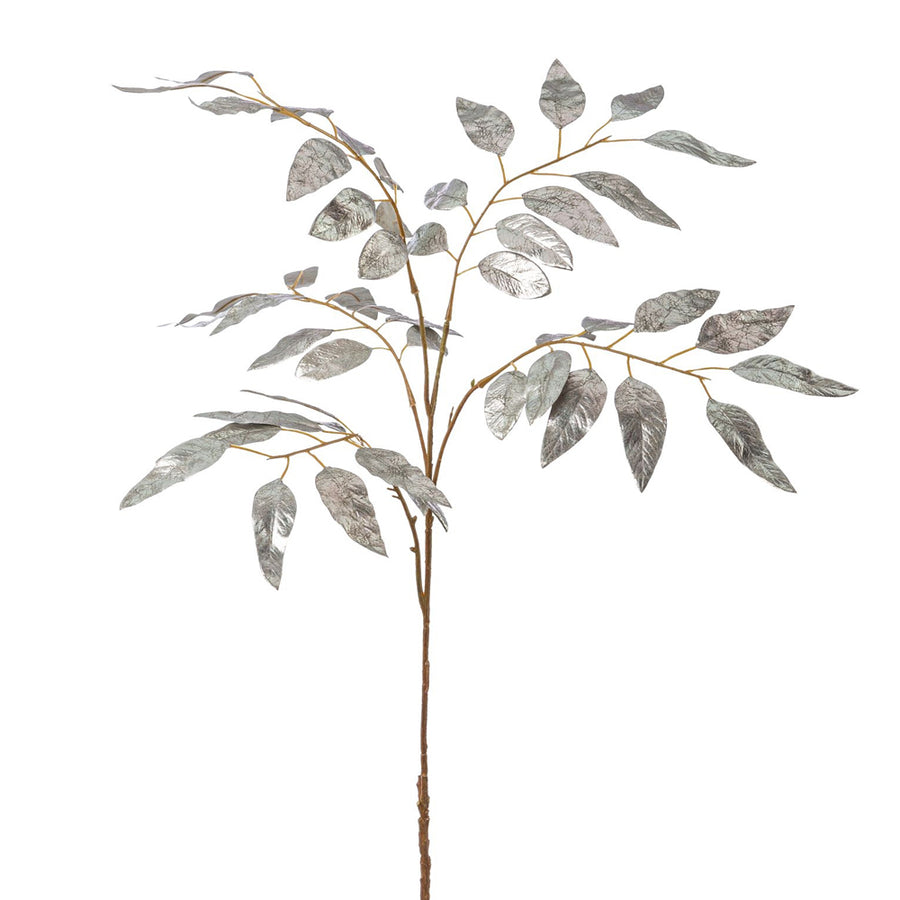 Fényes felületű, ezüstszínű,, mű eukaliptusz ág.