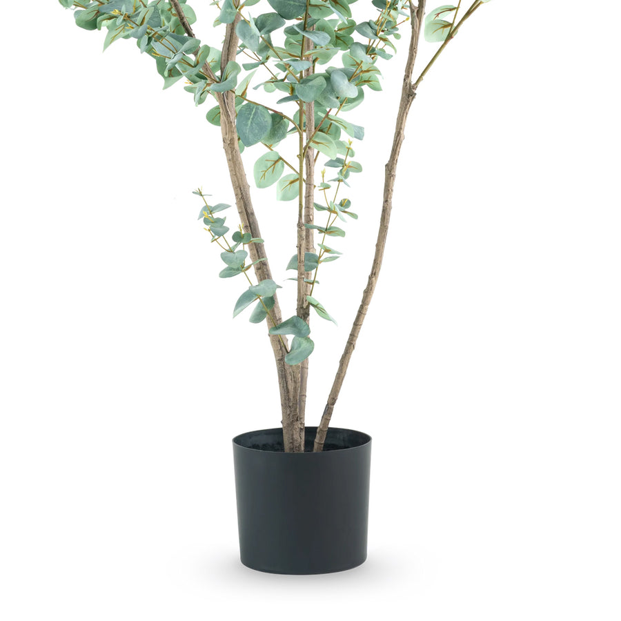 EUCALYPTUS 210 cm mű eukaliptusz fa többtörzsű kialakítása fekete ültetőedényben
