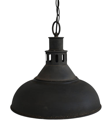 Ipari stílusú, antikolt fekete színű, fém függeszték lámpa.