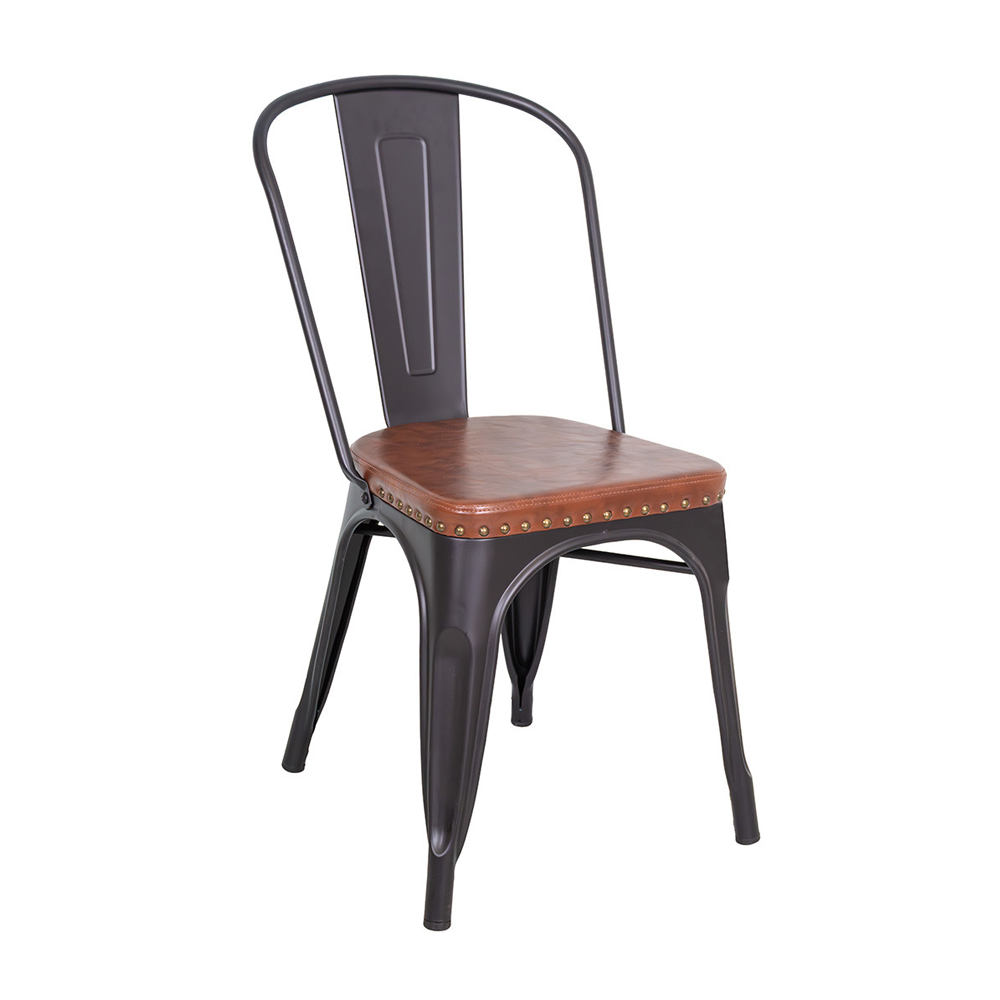 Factory fém bisztró szék barna műbőr ülőfelülettel elölnézet