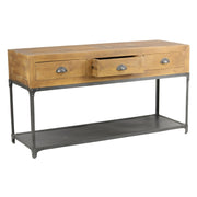 A FACTORY konzolasztal középső fiókjának részben nyitott állapota, funkcionális részletekkel