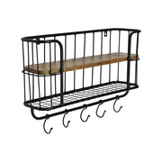 Fektet, fém fogasokkal felszerelt konyhai fali polc.