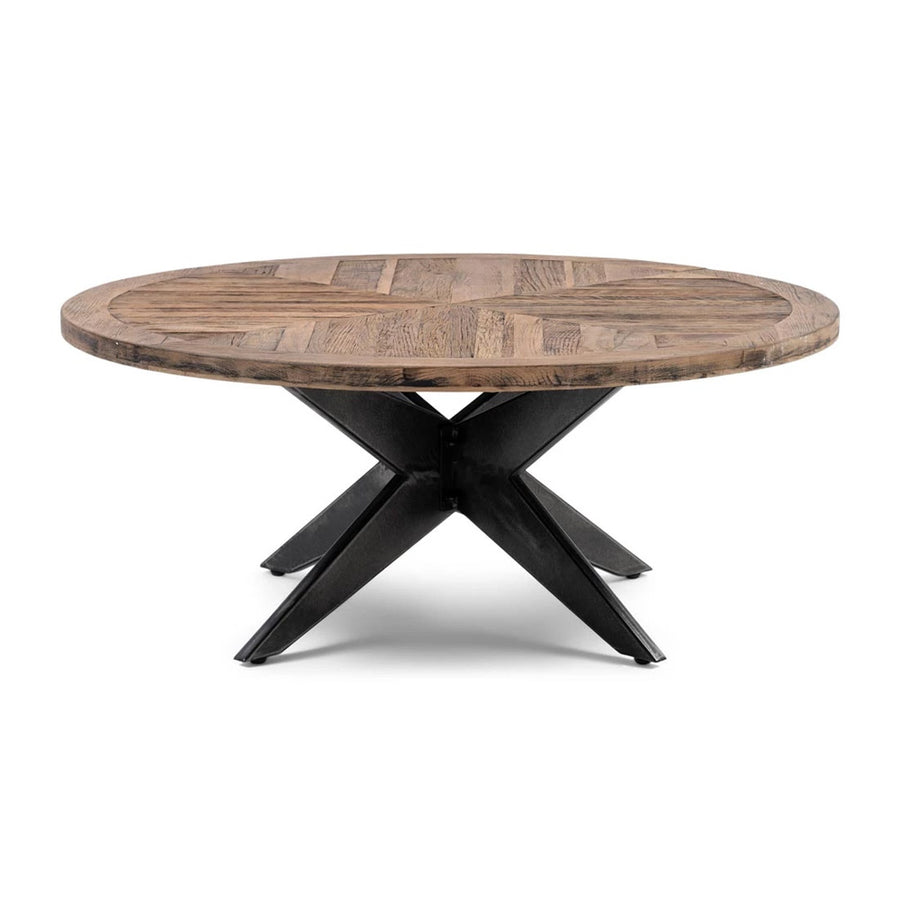 Falcon Crest kerek tölgyfa dohányzóasztal 100 cm fekete fém lábbal