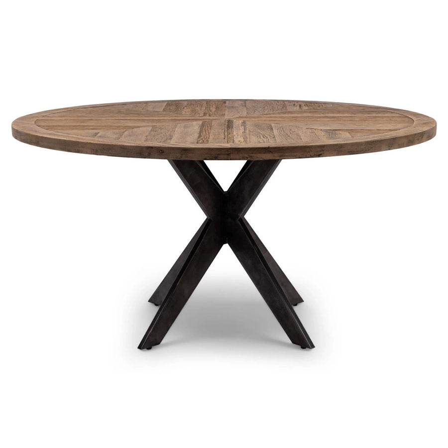 Falcon Crest kerek tölgyfa étkezőasztal 150 cm fekete fém lábbal