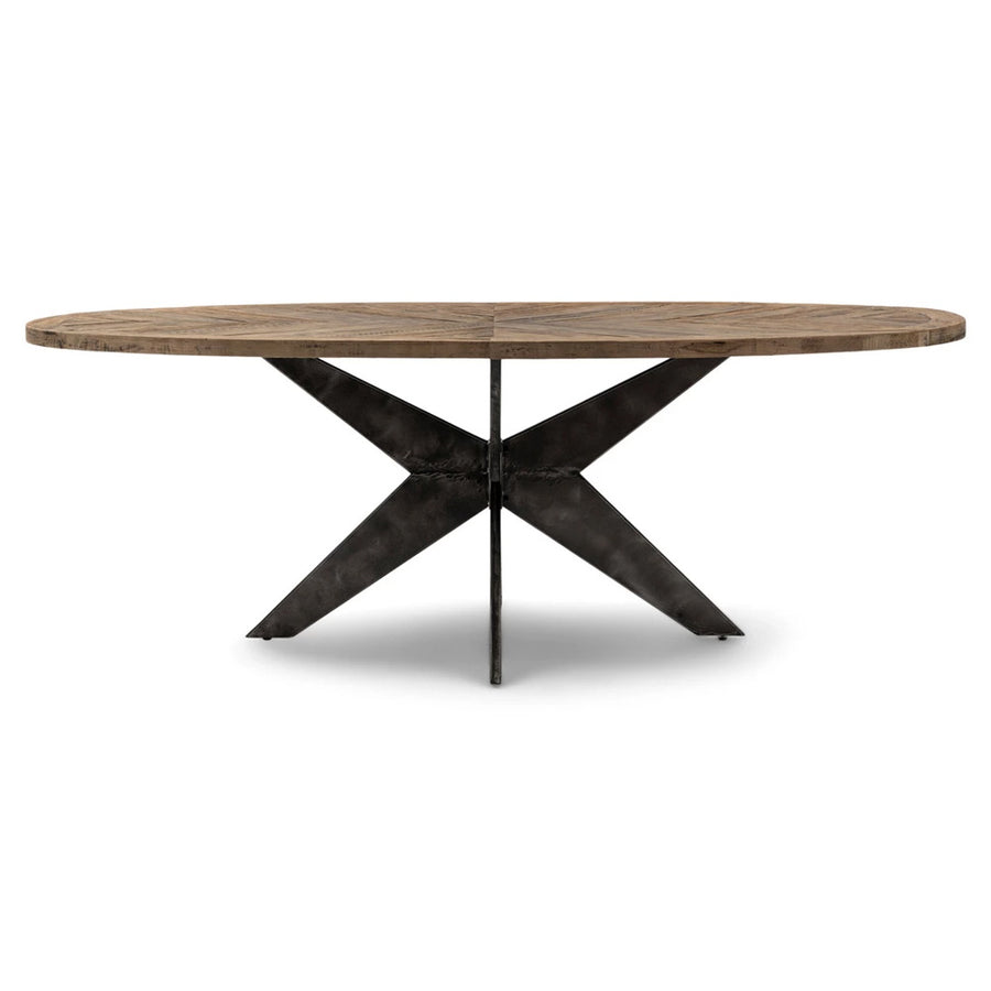 Falcon Crest ovális tölgyfa étkezőasztal 230 cm fekete fém lábbal