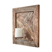 Natúr színű, újrahasznosított fából készült kézműves fali gyertyatartó.