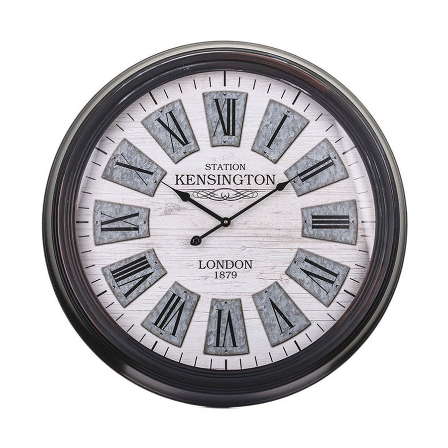 Vintage, loft stílusú, fémből készült, fekete-szürke színű nagy falióra.