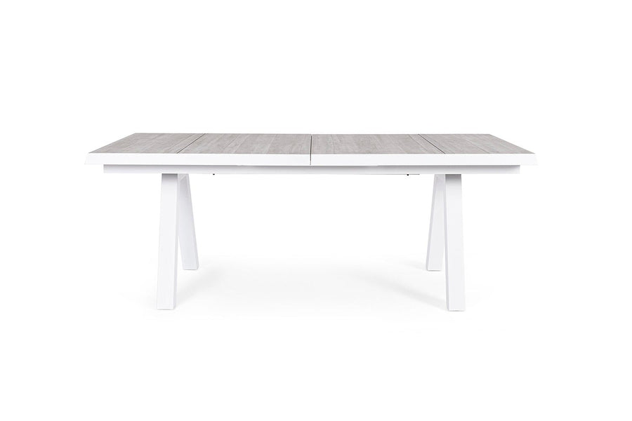 Krém színű kortárs kerti étkezőasztal.