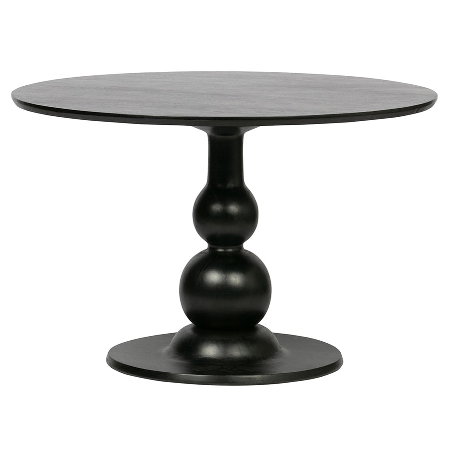 Kerek formájú, mélyfekete színű, dizájn étkezőasztal.