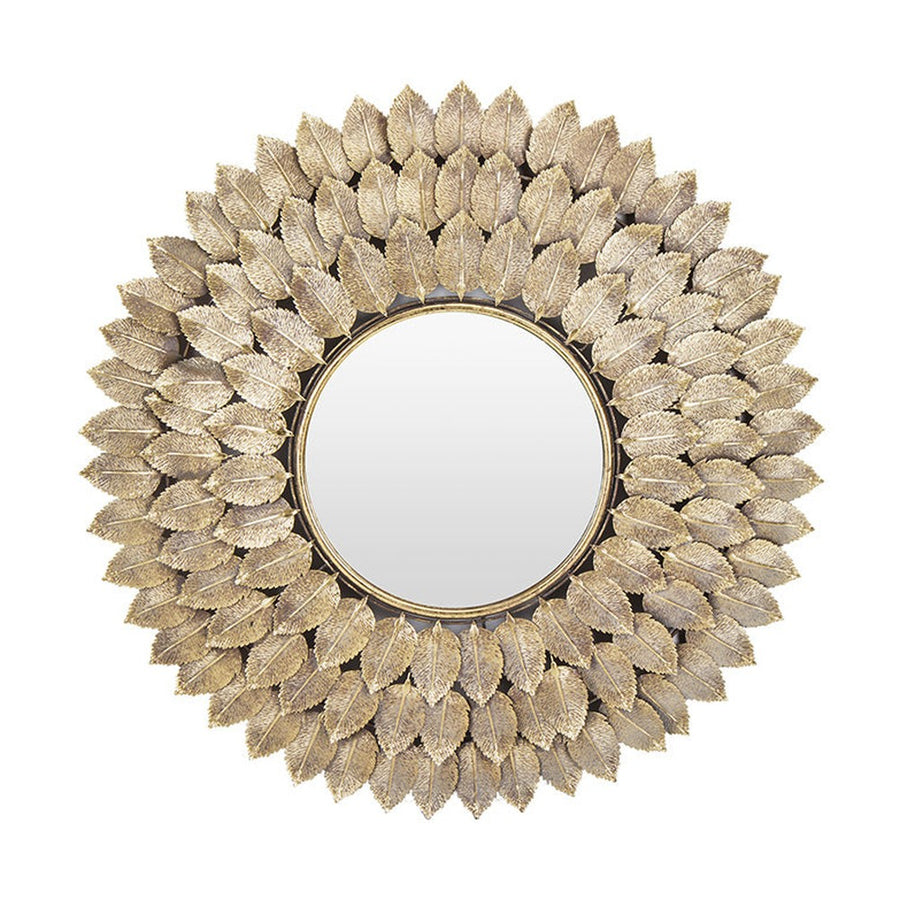 Modern stílusú, aranyszínű fém falitükör.