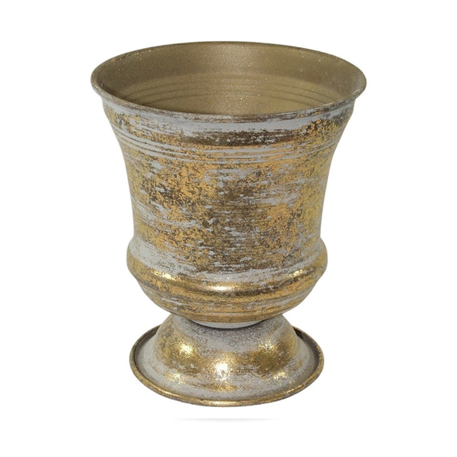 Óarany színű fém kaspó.