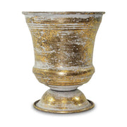 Óarany színű fém kaspó.