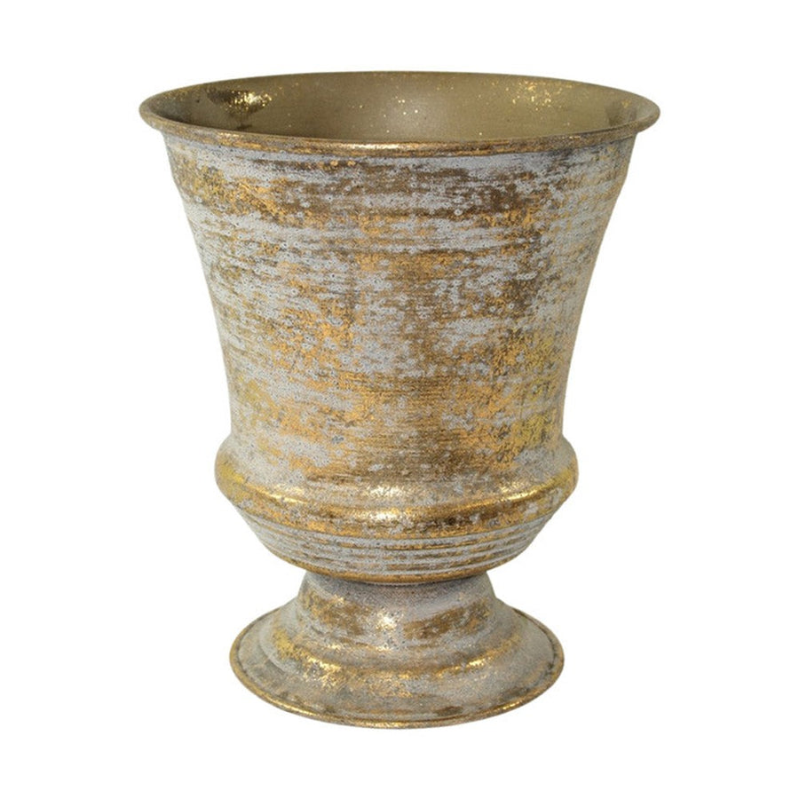 Óarany színű fém kaspó.