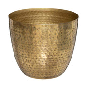 Antikolt felületű, rézszínű, kalapált fémből készült kézműves kaspó.