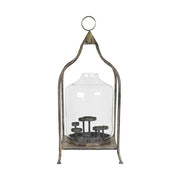 7 ágú gyertyatartóval rendelkező, antik rézszínű fém lámpás.