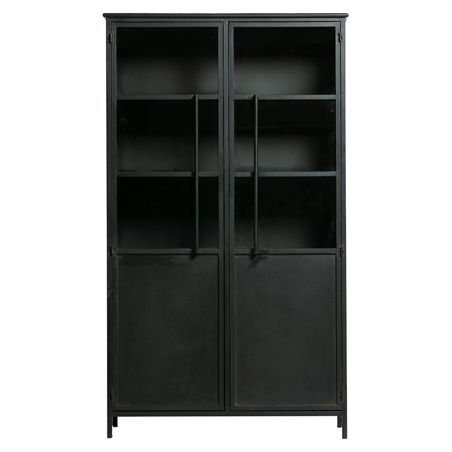 Fekete színű, kortárs design vitrines szekrény, modern, matt bevonattal.