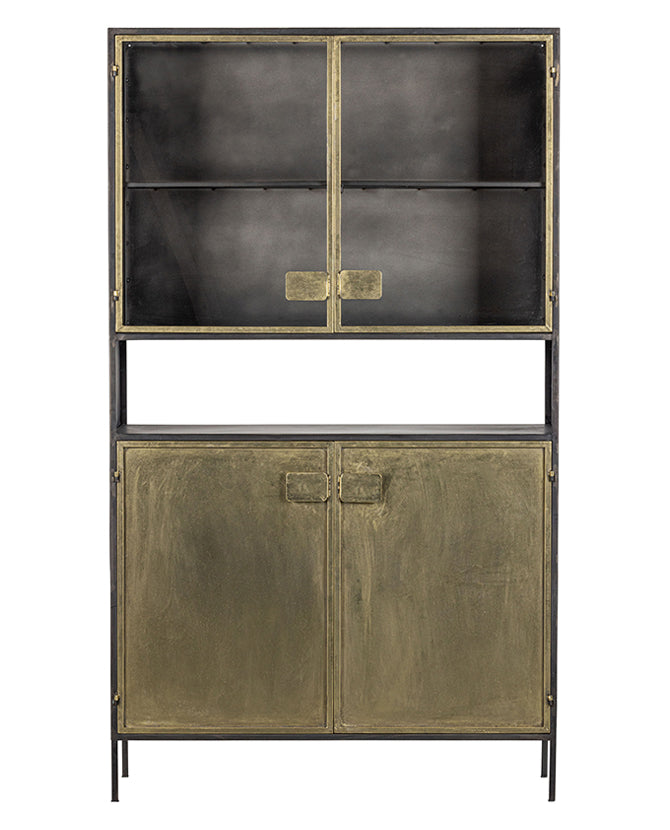 Fém vitrines tarolószekrény 110 x 190 cm antik sárgaréz-fekete "Pack"