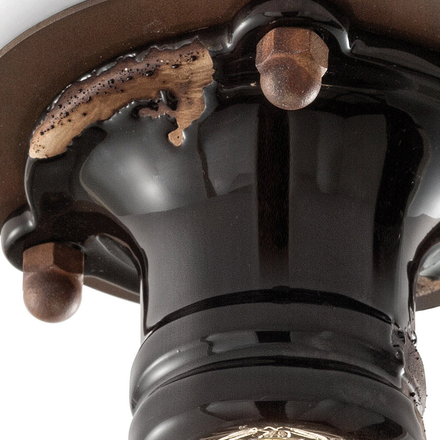 Ferroluce Retro Pipe ipari stílusú mennyezeti lámpa vintage fekete mázas kerámia lámpatesttel, E27-es foglalattal.