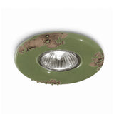 Vintage green ceramic spot lamp with distressed chipped finish and exposed reflector