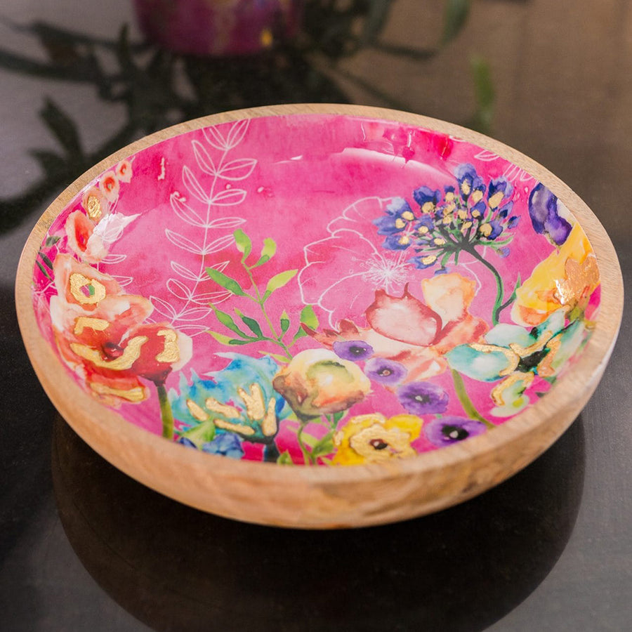 Fukszia szín, mangófából készült design tál.