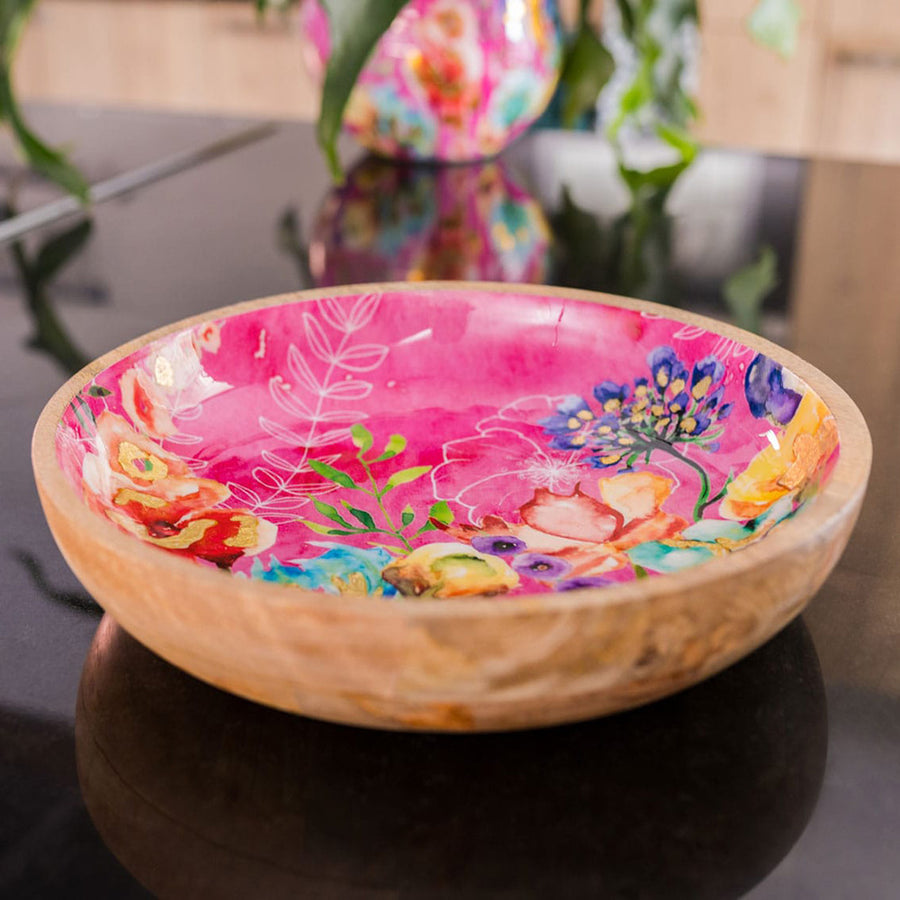 Fukszia szín, mangófából készült design tál.