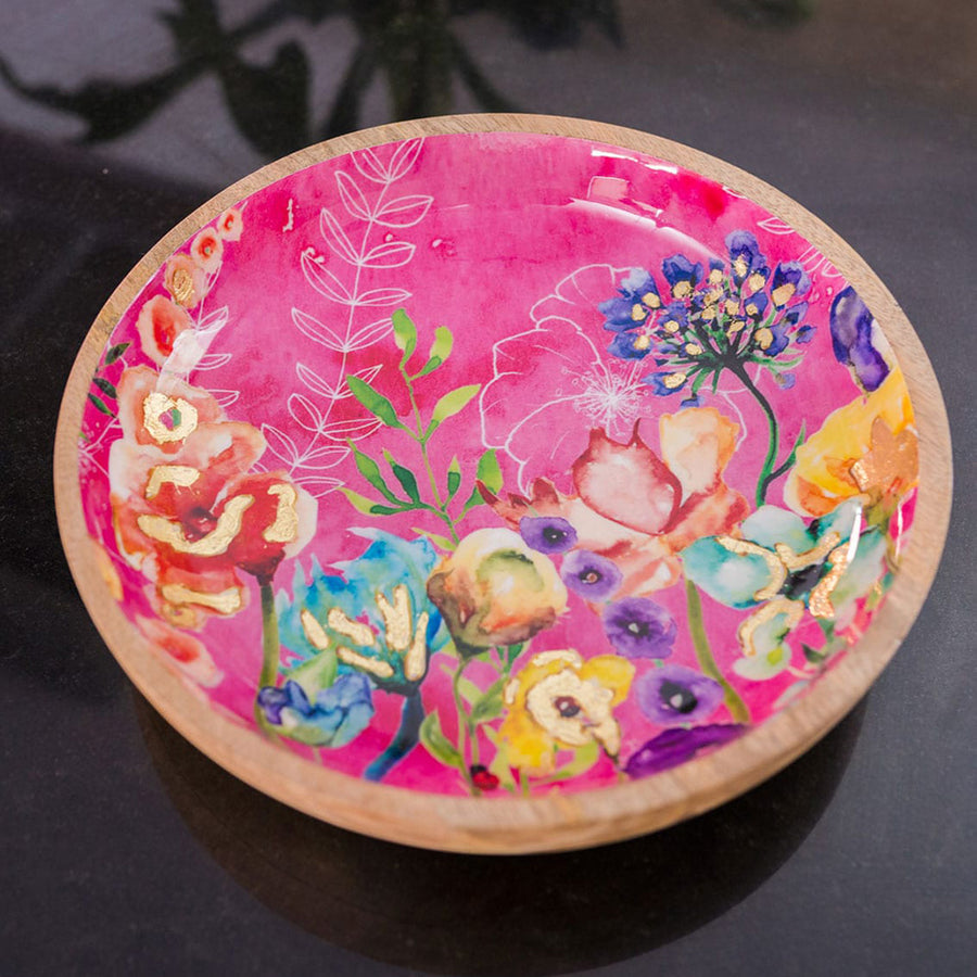 Fukszia szín, mangófából készült design tál.